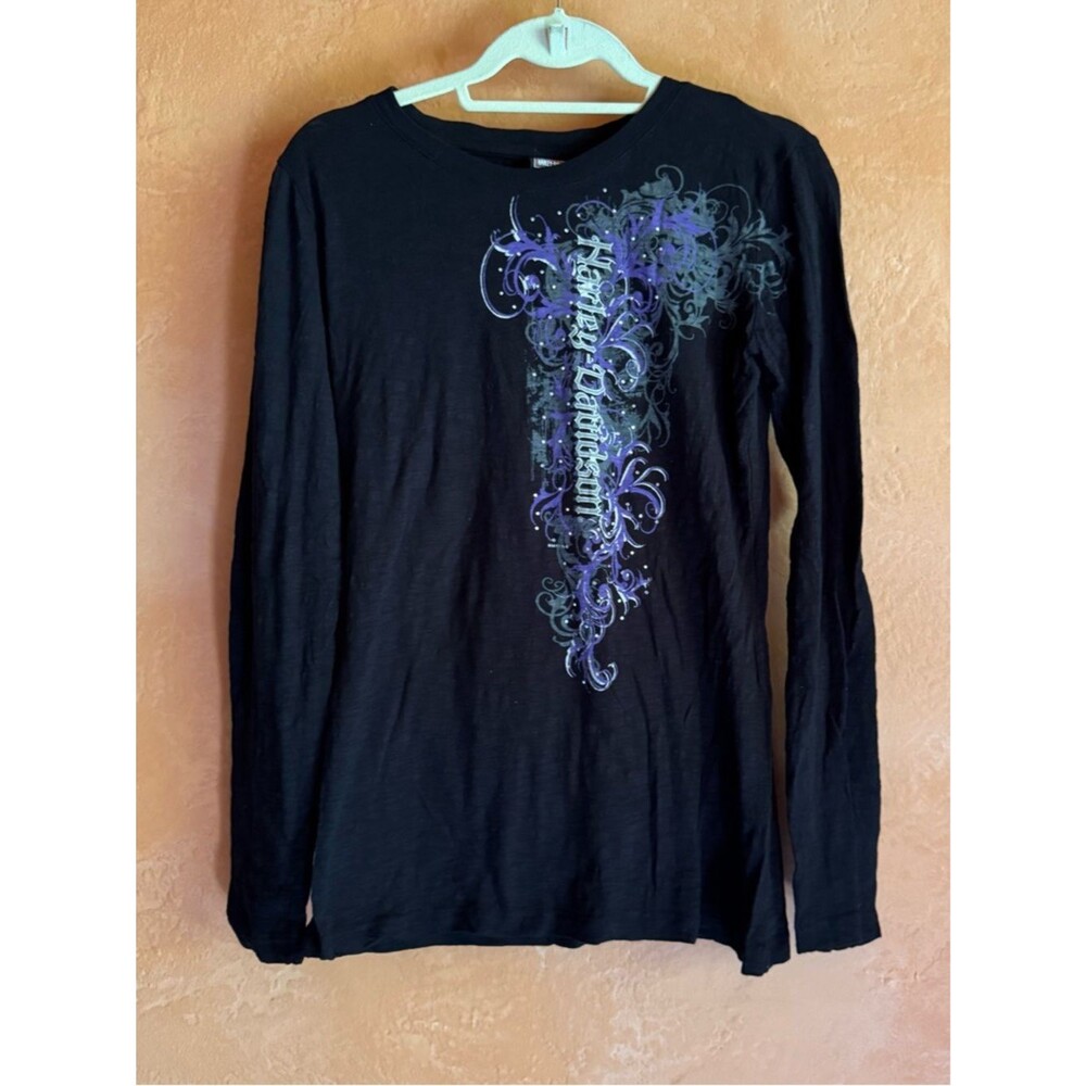 Harley Davidson Purple Black Rhinestone Long Sleeve Graphic Smoky Mountain TN